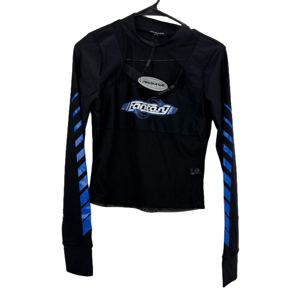 Dolls Kill Poster Girl Fantasy Mesh Buckle Raver Top Womens Medium Black Shirt